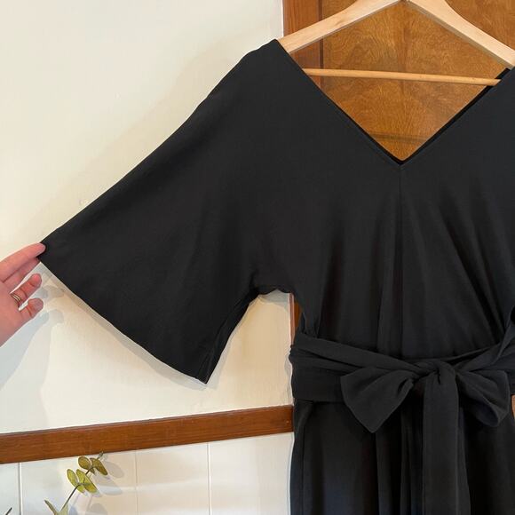 ABLE Black V Neck Wide Leg Rosario Jumpsuit Kimono Sleeve Tie Waist Cotton Sz XS - Picture 5 of 12